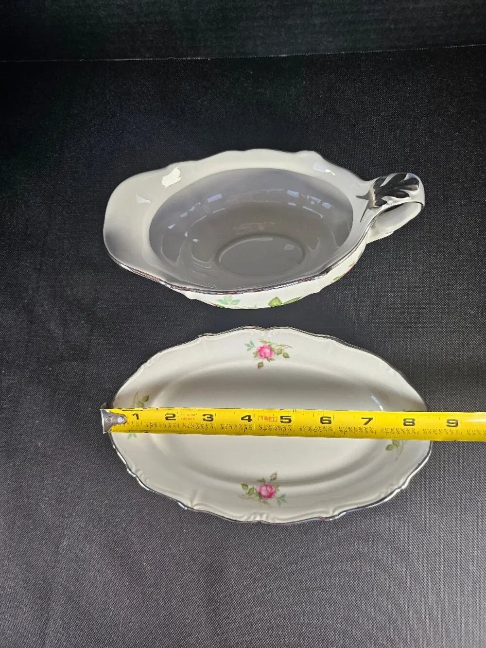 Chalfonte Bavaria Germany Fine Porcelain Pink Rose Gravy Boat With Underplate